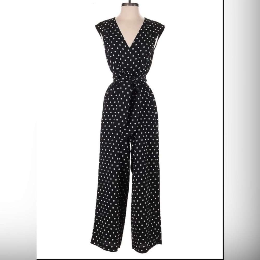 Kate Spade Womens 0 Polka Dot Tie Waist Wide Leg Jumpsuit W/Pockets tag defaced